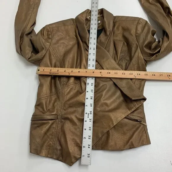 Cache Jacket Womens 0 Metallic Gold Open Front Waterfall Shoulder Pad Cropped - Picture 5 of 12